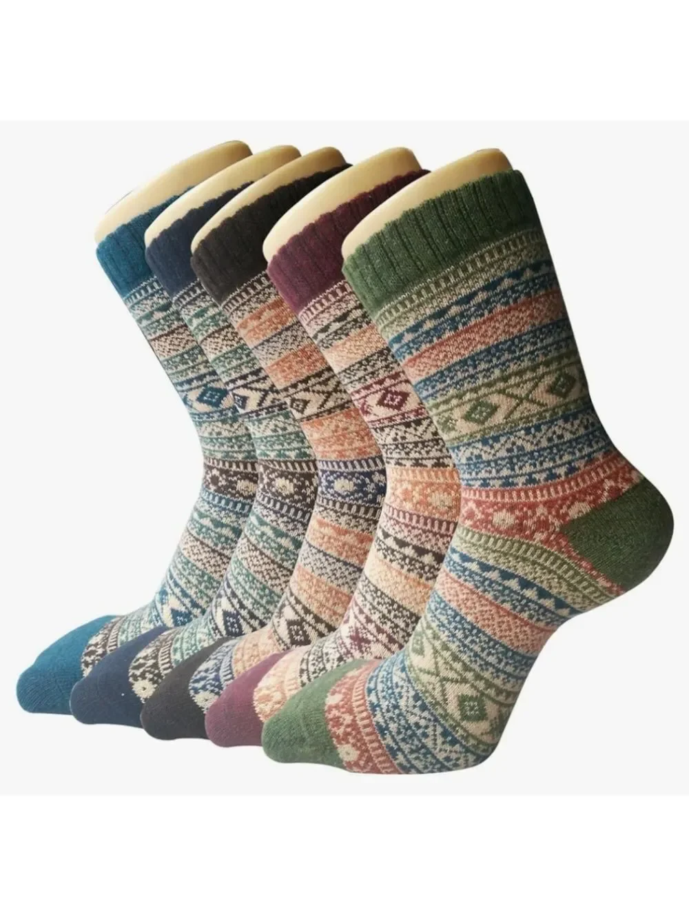 5 Pair Women's Patterned Wool Blend Socks